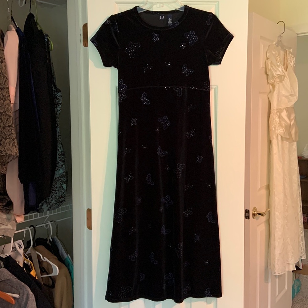 Gap Kids navy blue velvet dress with embellished butterflies - Y2K 90s look